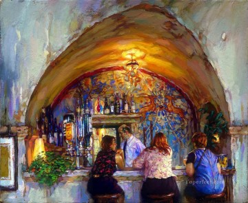 Landscapes Painting - La Colombe D or cafe bar street shops